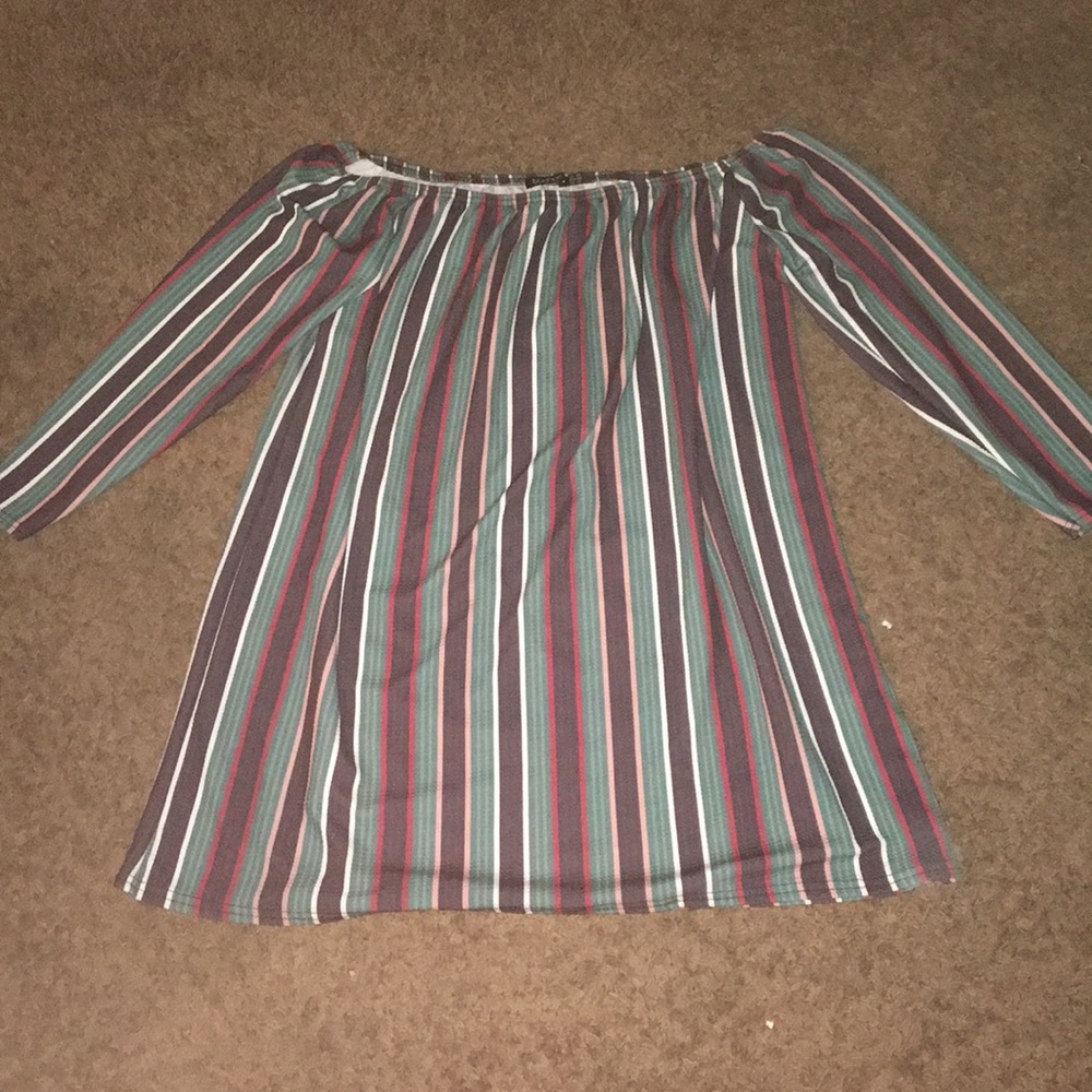 Stripped off the shoulder boohoo mini dress